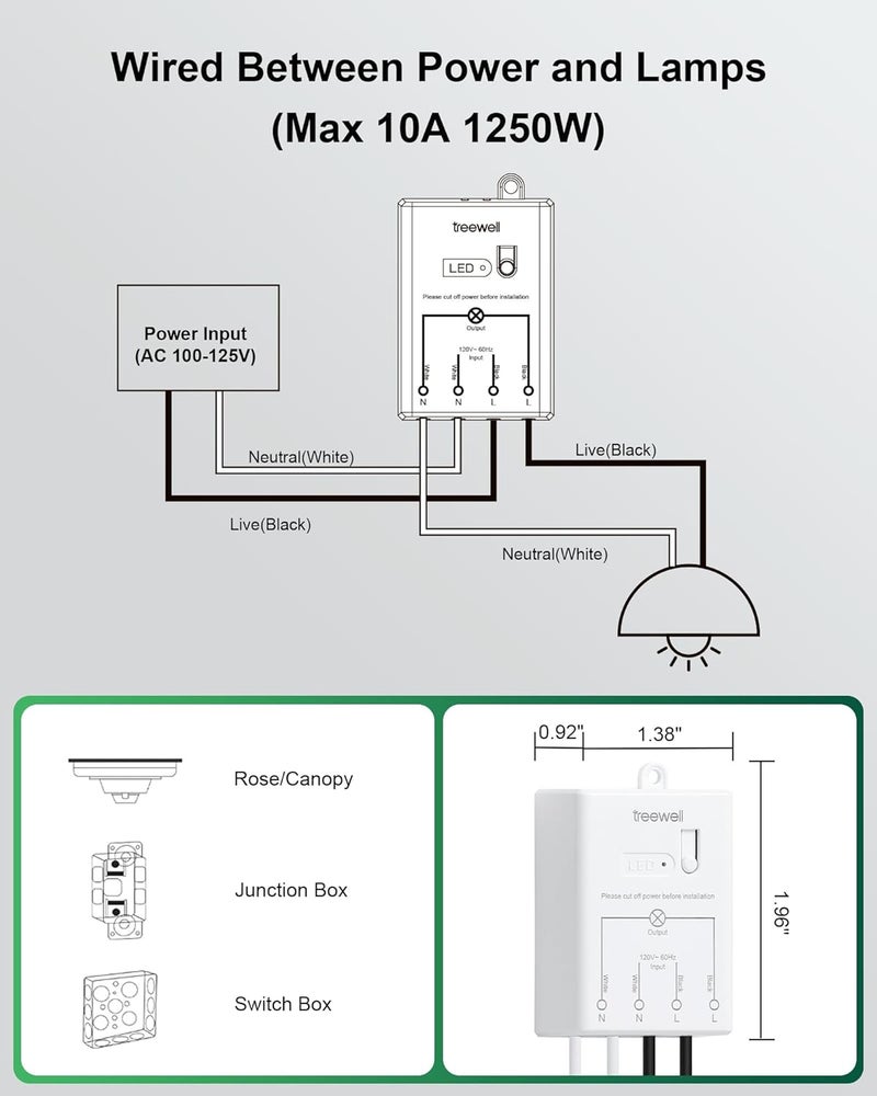 treewell Wireless Light Switch and Receiver Kit, 200FT RF Range Remote Control Light Switch, No Rewiring, No Interference, Wireless Wall Switch for Ceiling Light, Fans, Lamps, Pre-Programmed - Image 5